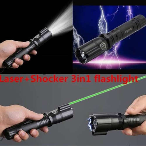 3-IN-1 High Power Laser Self Defense Electro Shock Stun Gun Flash Light with Rechargeable Battery