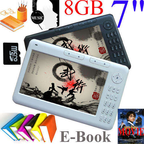 Ebook reader 8 GB 7 inch TFT colour screen with MP3/AVI/Calendar/Radio