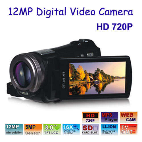****FULL HD 12MP  3.0" TFT LCD Digital Video Camcorder with MP3 player, PC Camera***