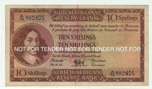 SOUTH AFRICA 10 SHILLINGS M.H. DE KOCK 20-11-1953