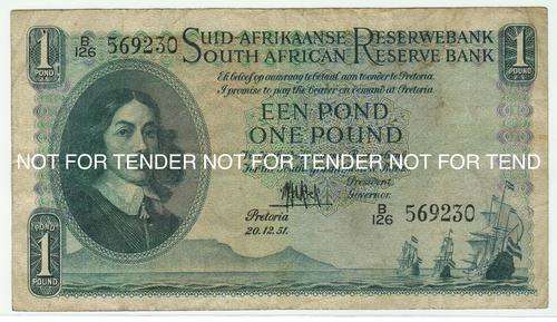 M.H. DE KOCK - SARB - ONE POUND, 20 DECEMBER 1951.