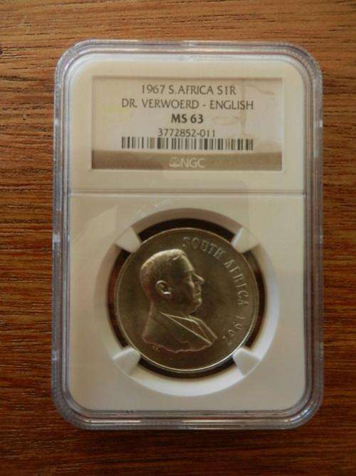 1967 - SOUTH AFRICA - SILVER R1 | DR. VERWOERD - ENGLISH | GRADED MS63 | SILVER!!!