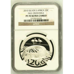 FINEST KNOWN - ONE OF TWO *** 2010 Silver 20 Cent - Nile Crocodile - NGC Graded PF70 Ultra Cameo