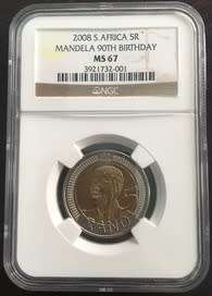 2008 SOUTH AFRICA R5 MANDELA 90TH BIRTHDAY MS67