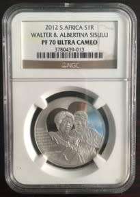 2012 SOUTH AFRICA SILVER R1 PROTEA WALTER & ALBERTINA SISULU PF70 ULTRA CAMEO