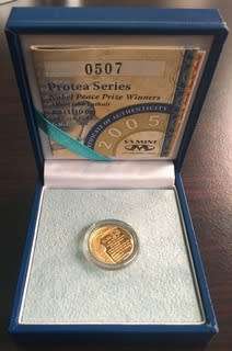 2005 SOUTH AFRICA PROTEA SERIES NOBEL PEACE PRICE WINNERS ALBERT JOHN LUTHULI 1/10oz 24 CARAT GOLD