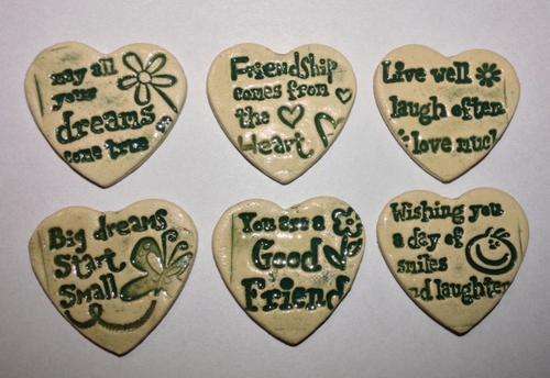6 Handmade Ceramic Buttons for Craft/Scrapbooking/cardmaking or as fridge magnets - Green