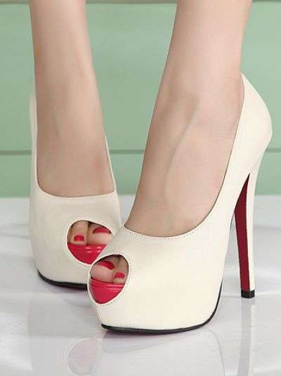 Lady in red peep toe platforms