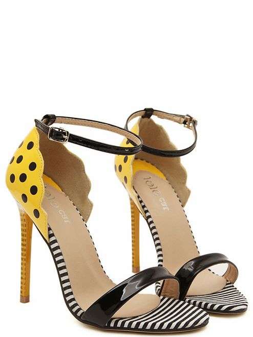 Sexy poker dot pink or yellow high heeled sandals