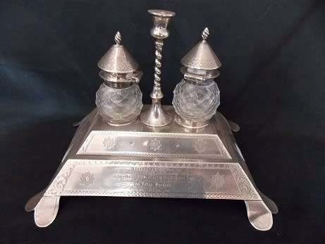 Silver and Cut Crystal Inkwell