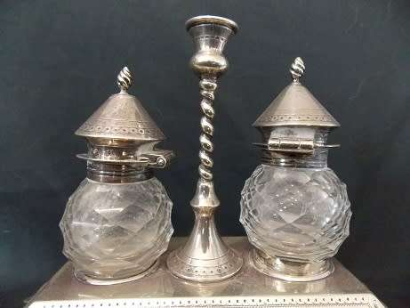 Silver and Cut Crystal Inkwell