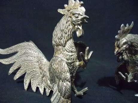 Brass Fighting Roosters