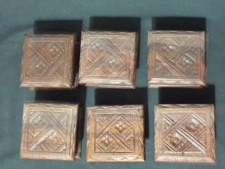 Six Small Carved Wooden Boxes