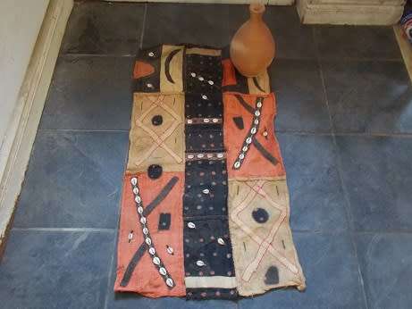 Stunning African Ethnic Raffia Rug with Cowry Shells