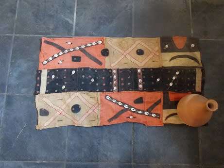 Stunning African Ethnic Raffia Rug with Cowry Shells