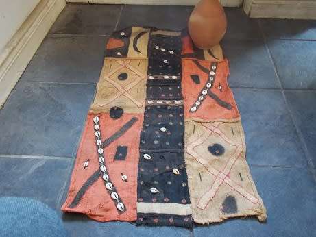 Stunning African Ethnic Raffia Rug with Cowry Shells