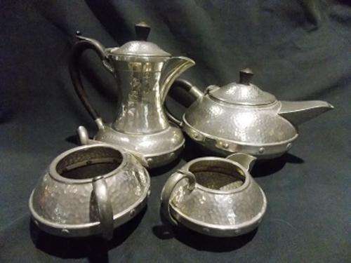 Vintage Hammered Pewter Coffee and Tea Set