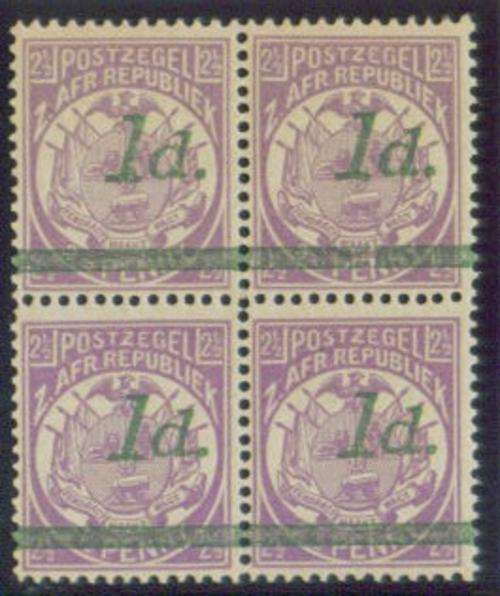 SACC 220/a - 1895 1d on 2.5d Surcharge - Round/Square Dots - Block of 4 - Unmounted Mint VARIETY?