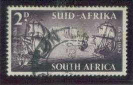 SACC 137a 2d van Riebeeck Tercentenary "Moon" Variety.