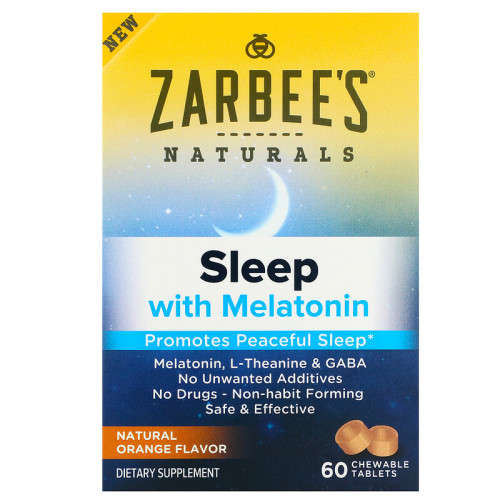 Zarbee`s, Sleep with 5mg Melatonin, Natural Orange, 60 Chewable Tablets