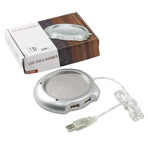 USB Tea/Coffee Cup/ Mug Warmer with 4 Port USB Hub (silver)