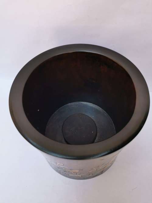 Chinese antique Yellow pear wood calligraphy brush holder with inlaid shell flower patterns