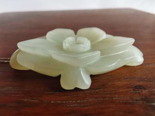 He Tian White Jade three layer craft Ornament of Flower Piece by China Qing Dynasty