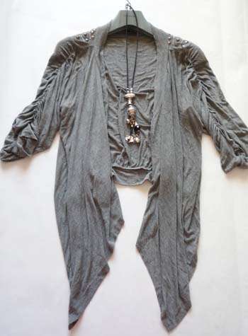 PRETTY GREY WATERFALL CARDIGAN WITH STUD DETAIL ON SHOULDERS
