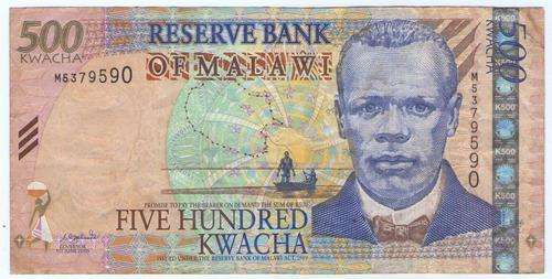 MALAWI 500 KWACHA -------GOOD USED CONDITION. AS PER SCAN.