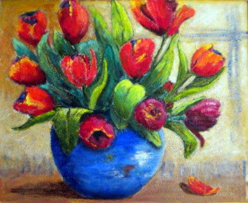 COLOURFUL  TULIPS, flowers, still life, Leonie van Loggerenberg
