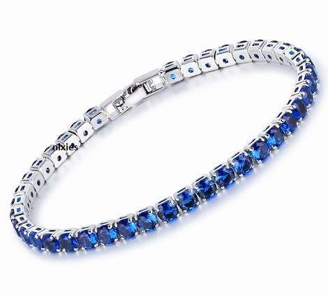 LOVELY BLUE SAPPHIRE SWAROVSKI ELEMENTS TENNIS BRACELET