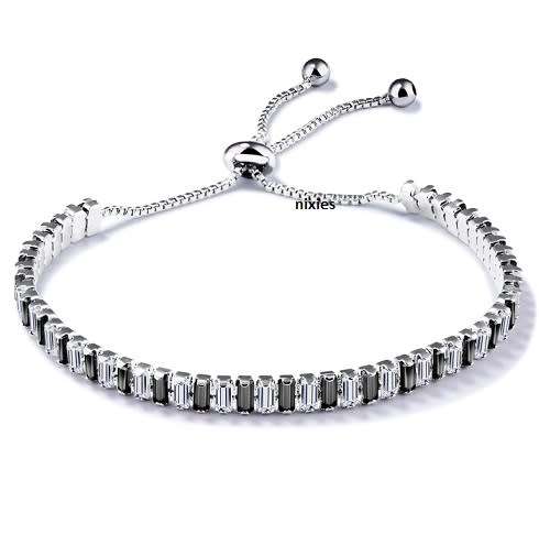 ATTRACTIVE BLACK & WHITE SAPPHIRE SWAROVSKI ELEMENTS TENNIS BRACELET