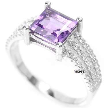 DAZZLING REAL AMETHYST 925 STERLING SILVER RING - SIZE 9(S)