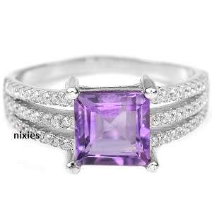 DAZZLING REAL AMETHYST 925 STERLING SILVER RING - SIZE 9(S)