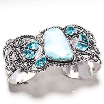 AWESOME LARIMAR & BLUE TOPAZ QUARTZ CUFF BANGLE