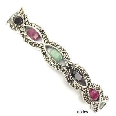 **LOW START* GENUINE RUBY, EMERALD & SAPPHIRE 925 STERLING SILVER BANGLE