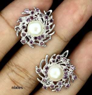 EXTRAORDINARY FRESHWATER PEARL & GARNET 925 STERLING SILVER EARRINGS