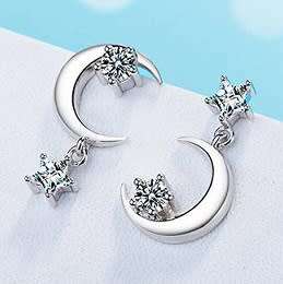 SPARKLING STERLING SILVER FILLED MOON & STAR EARRINGS