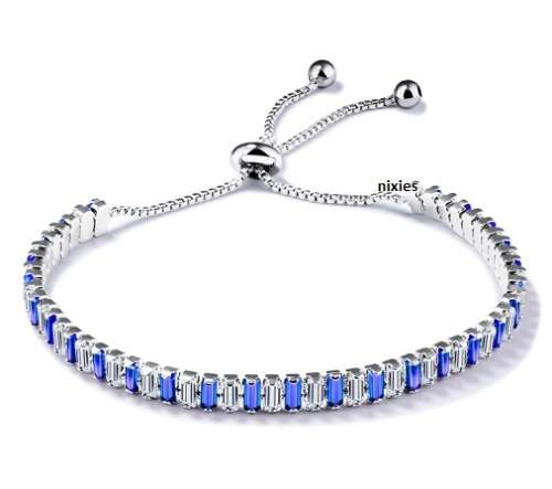 ATTRACTIVE TANZANITE BLUE& WHITE  SWAROVSKI ELEMENTS TENNIS BRACELET