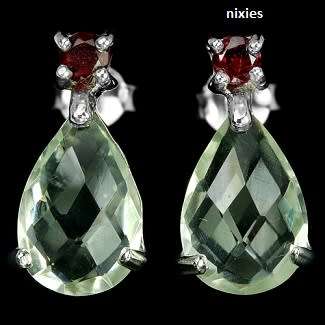 EXQUISITE REAL GREEN AMETHYST & GARNET 925 STERLING SILVER EARRINGS