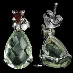 EXQUISITE REAL GREEN AMETHYST & GARNET 925 STERLING SILVER EARRINGS