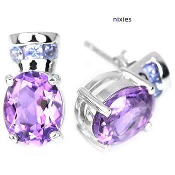 **SALE**  REAL AMETHYST & TANZANITE 925 STERLING SILVER EARRINGS