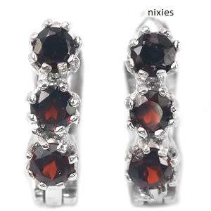 CHARMING REAL GARNET 925 STERLING SILVER HOOPS