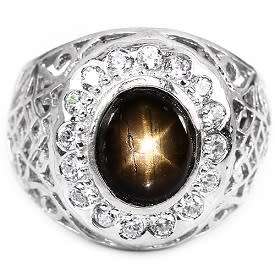 SOLID 925 STERLING SILVER *6 STAR RAY* SAPPHIRE RING - SIZE 8(Q) CAN BE RESIZED