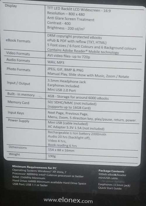Elonex 500EB E Reader