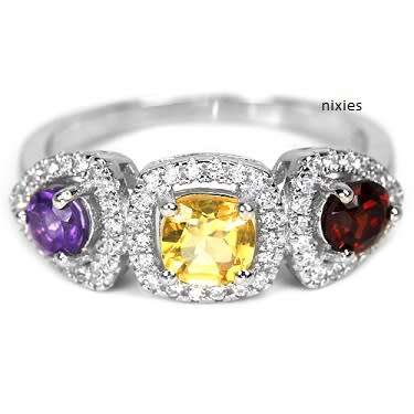 **LOW START** GARNET, AMETHYST & CITRINE SOLID 925 STERLING SILVER RING - SIZE 8(Q)