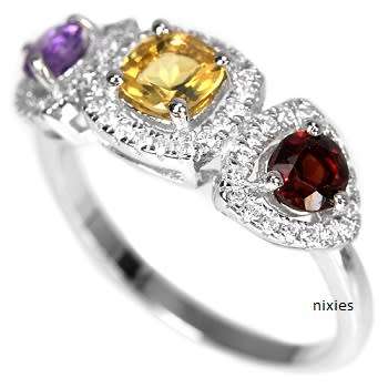 **LOW START** GARNET, AMETHYST & CITRINE SOLID 925 STERLING SILVER RING - SIZE 8(Q)