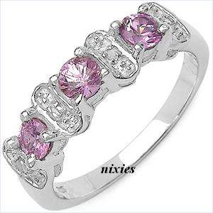 [R3450.00] 0.56CTW GENUINE PINK SAPPHIRE & WHITE DIAMOND 925 STERLING SILVER RING - SIZE 6(M)