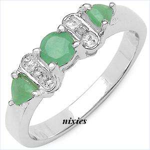 [R3350.00] 0.56CTW GENUINE EMERALD & WHITE DIAMOND 925 STERLING SILVER RING - SIZE 8(Q)