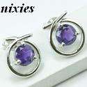 ELEGANT GENUINE AMETHYST SOLID SILVER STUDS